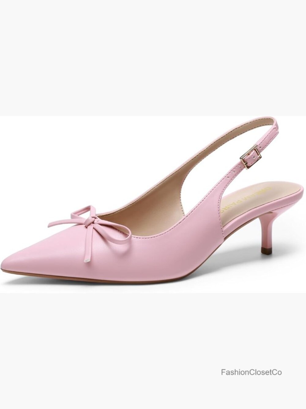 Slingback Kitten Heels Pointed Toe Low Bow Dress Shoes Comfortable Formal